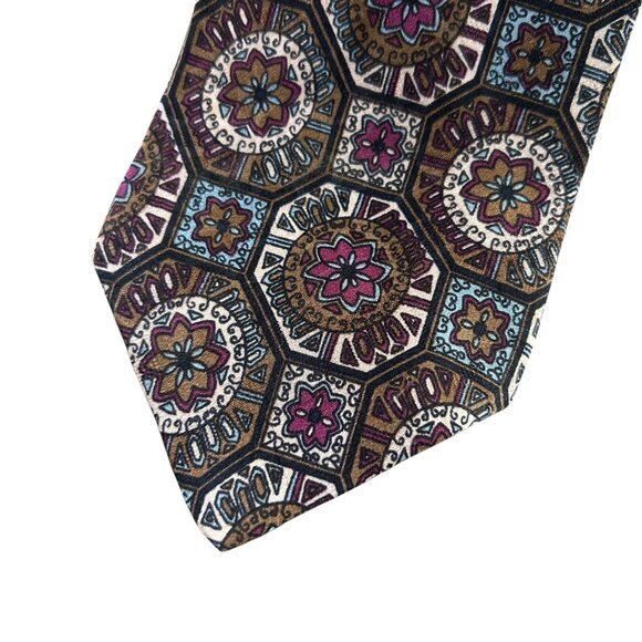 Valentino Pietro Men's Vintage Italian 100% Silk Medallion Print Tie - Picture 3 of 6
